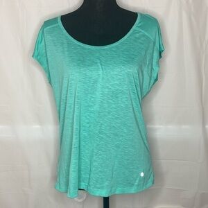 Bally Total Fitness Green Top Womens Activewear Short Sleeve Open Back Size L